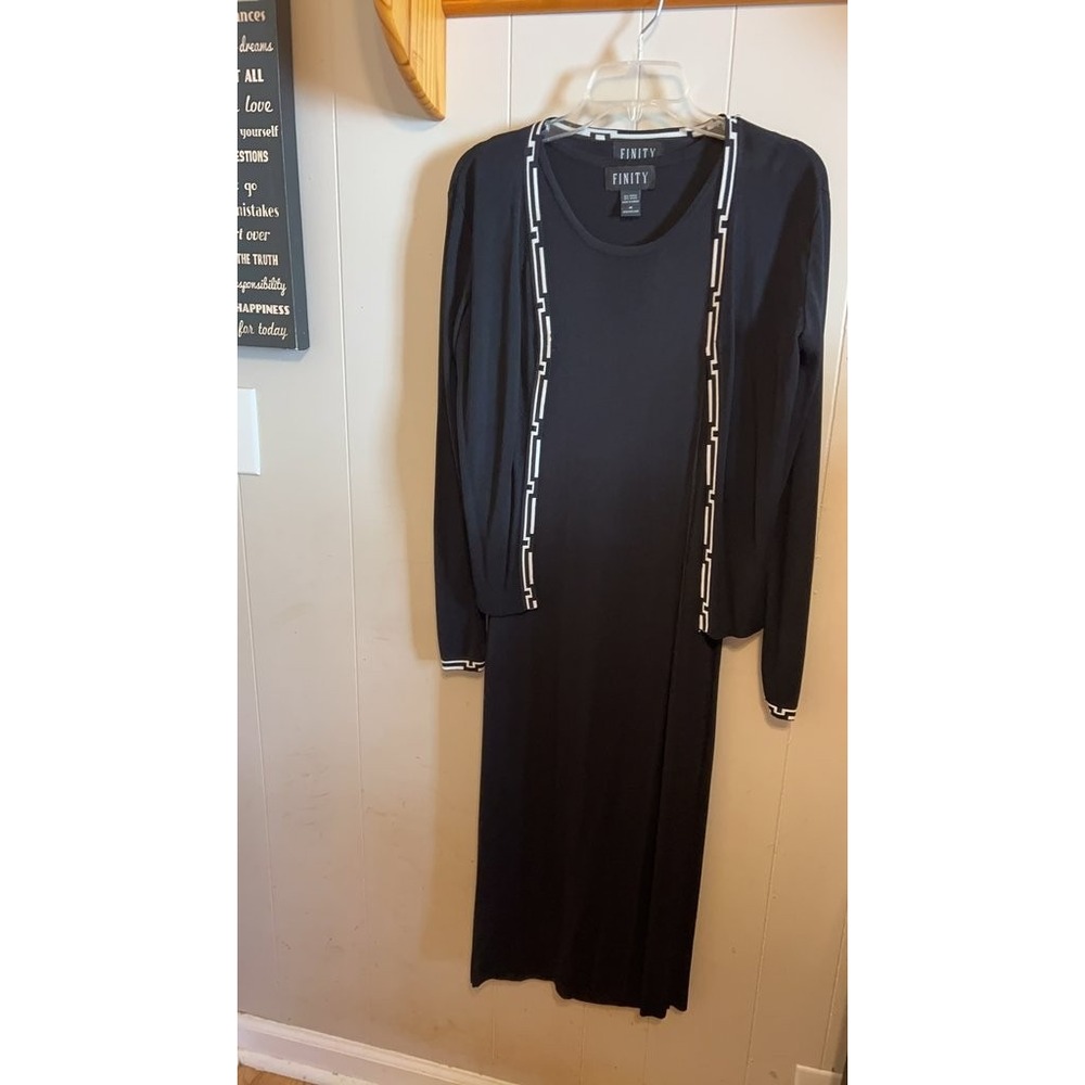 Finity Black Long Sleeve Dress with Geometric Trim